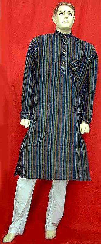 Pure Cotton Kurta Pyjama Set with Vertical Stripes