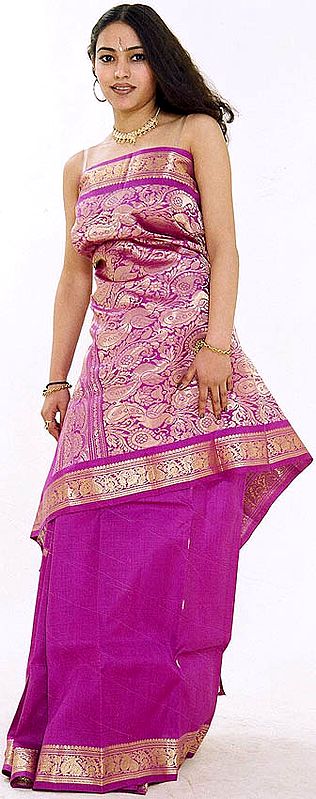 Purple Nangavalli Wedding Sari with Golden Zari Work