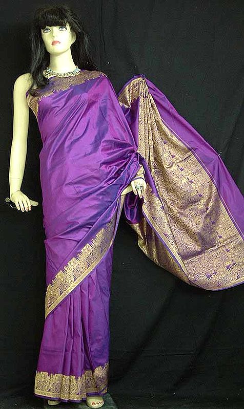 Purple  Silk Sari With Zari Colored Border
