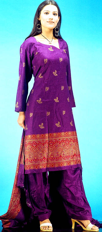 Purple Woolen Suit with Shawl