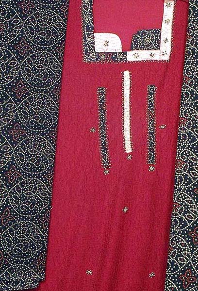 Red and Black Crush Suit with Bandhini Dupatta