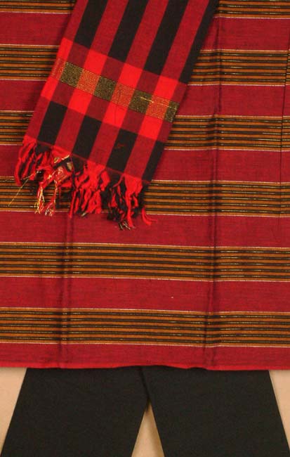 Red and Black Handloom Suit