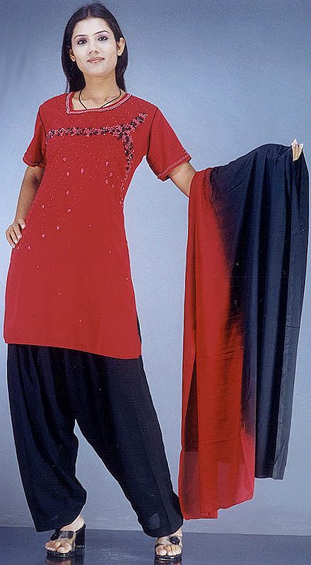 Red and Black Patiala Suit