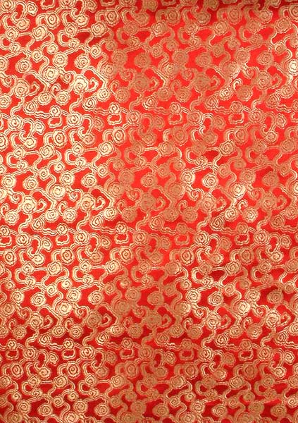 Red and Golden Hand-woven Banarasi Brocade Fabric