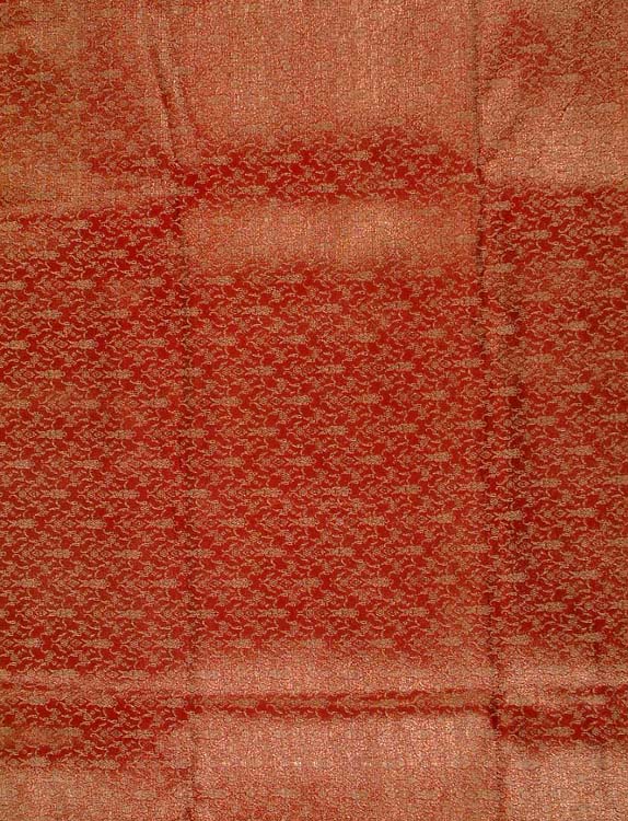 Red Brocade Fabric with Golden Thread Weave