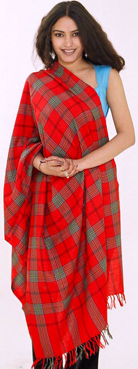 Red Kashmiri Stole with Checks