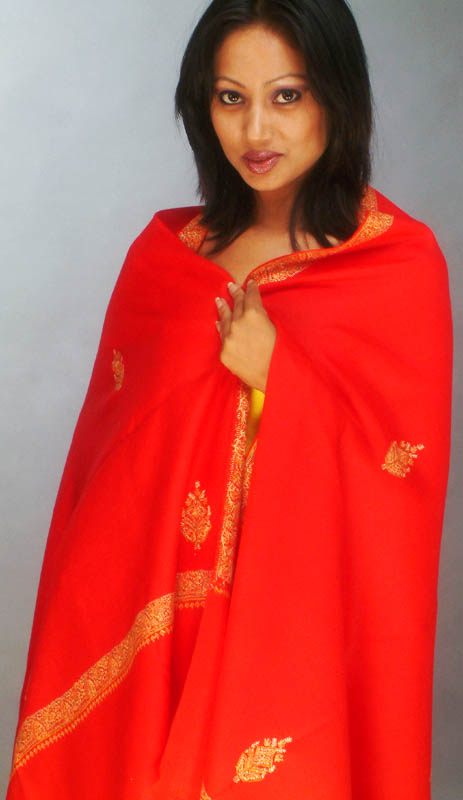 Red Shawl with Kantha Embroidery