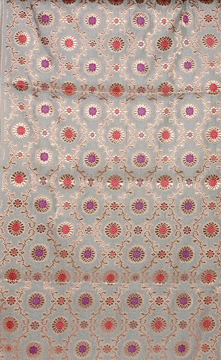 Rich Floral Brocade with Powder Blue Background Hand-Woven in Banaras