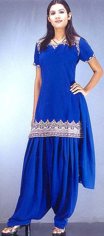 Royal Blue Patiala Salwar Suit with Short Kameez