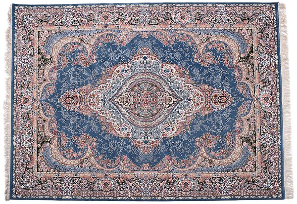 Misty Lilac Handloom Carpet from Bhadohi with Persian Motifs All-Over