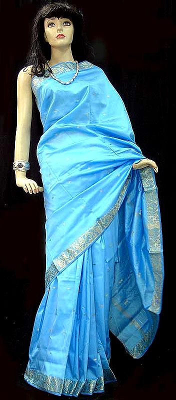 Sky-Blue Bengali Sari