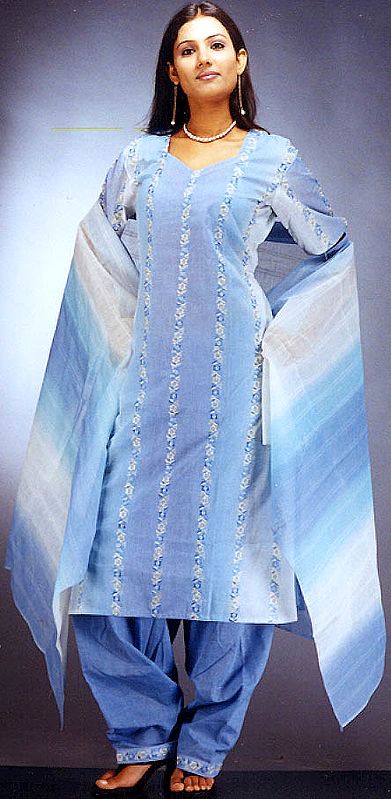 Sky-Blue Phulkari Suit with Embroidery