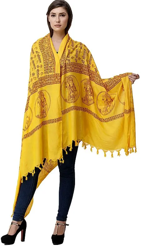 Lemon-Chrome Sri Sita Ram Prayer Shawl