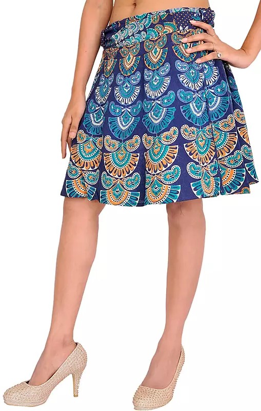 Sanganeri Wrap-Around Mini-Skirt with Printed Motifs