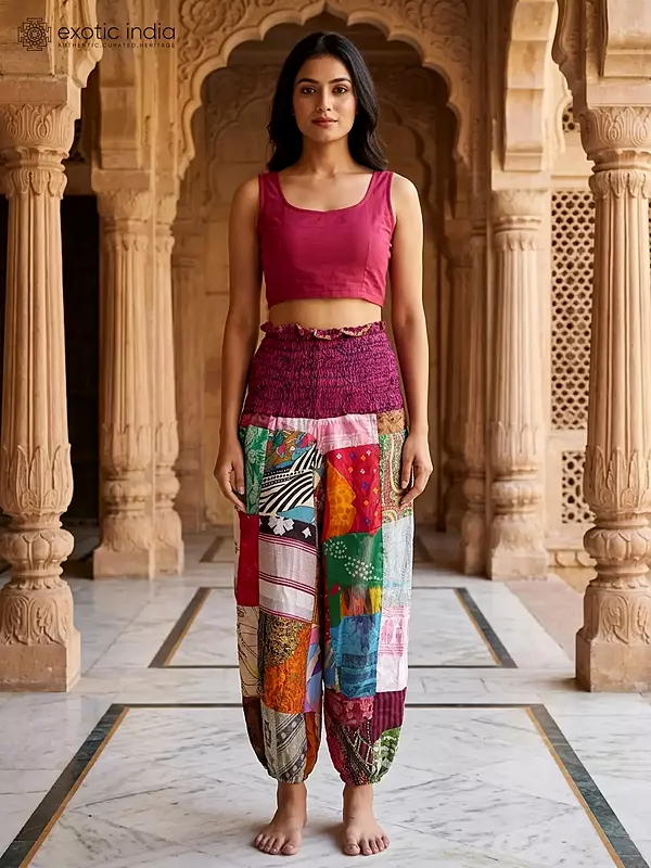 Multicolor Harem Trousers with Printed Patchwork