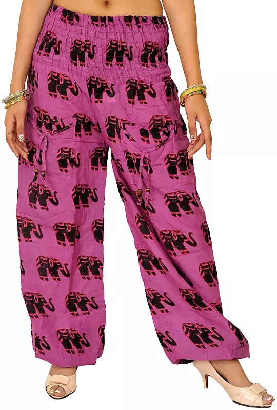 Yoga Trousers with Printed Elephants and Front Pockets