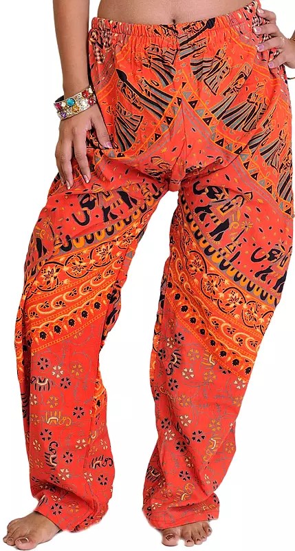 Casual Trousers from Jodhpur with Printed Marriage Procession