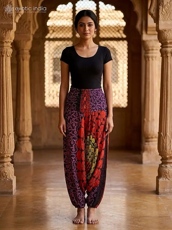 Floral Printed Harem Trousers with Elastic Waist