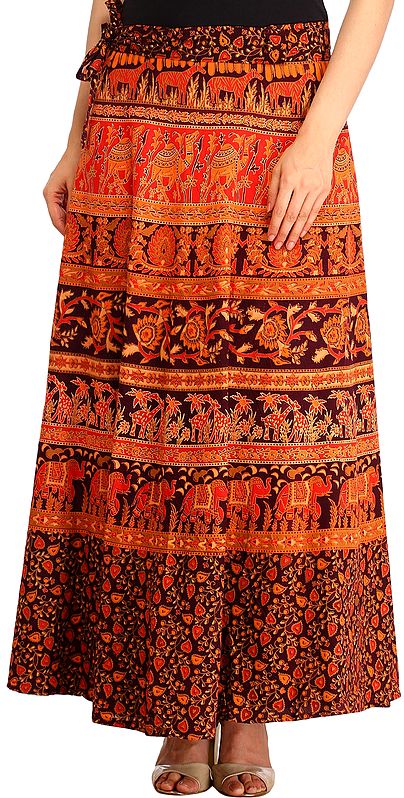 Wrap-Around Long Skirt from Pilkhuwa with Printed Animals