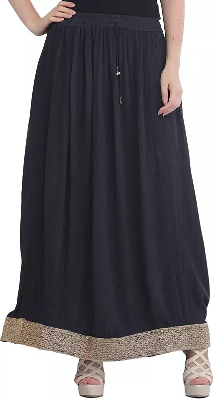 Plain Elastic Long Skirt with Golden Border