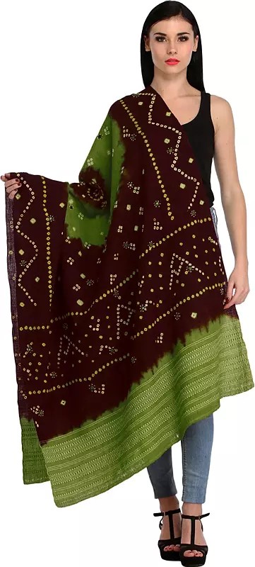 Bandhani Tie-Dye Shawl from Kutch with Embroidered Mirrors