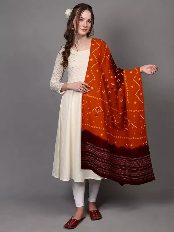 Bandhani Tie-Dye Shawl from Kutch with Embroidered Mirrors