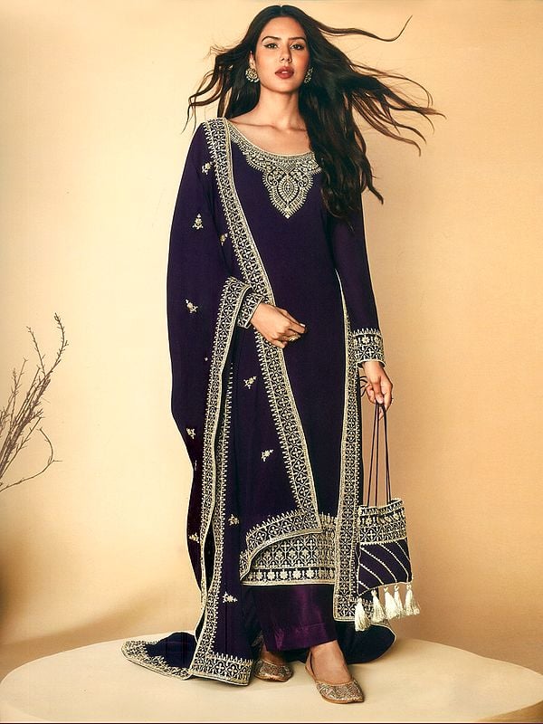 Designer Party Wear Salwar-Kameez Suit With Embroidery