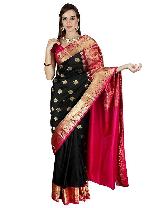 Forest-River Uppada Silk Saree with Zari Motif and Contrast Rich Pallu