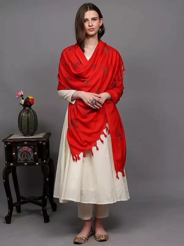 Radhe-Radhe Prayer Shawl with Thread Embroidery