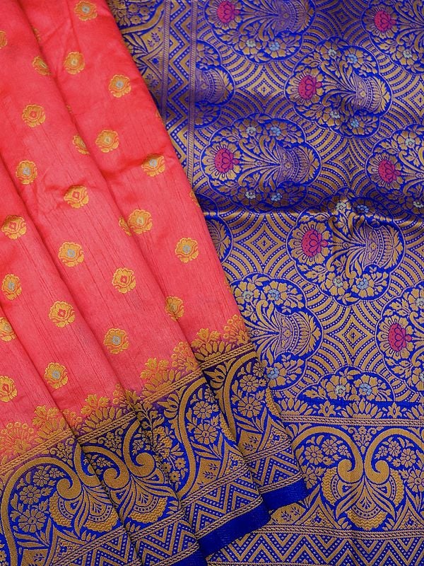 Banarasi Organza Silk Saree with Flower Meena Butta on Body and Pallu