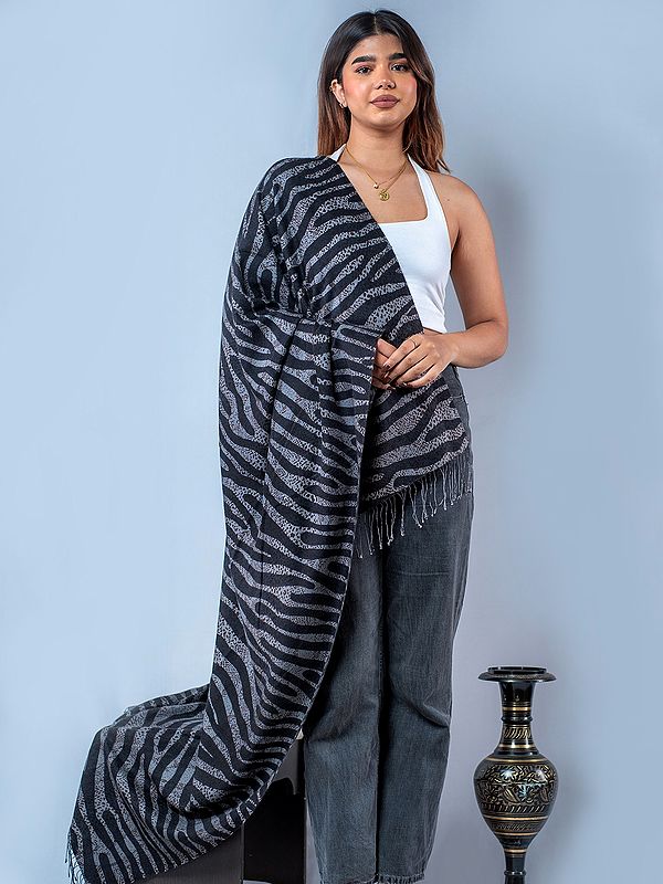 Pashmina Silk Shawl from Nepal with Zebra Print Pattern