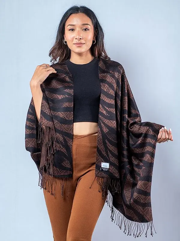 Prayer Pashmina Silk Stole with Buddhist Peaceful Offering Prints