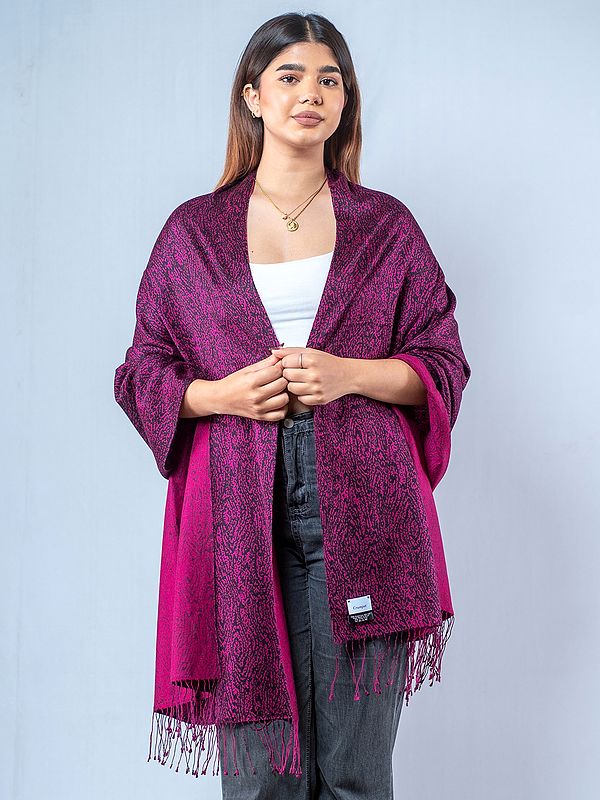 Beetroot-Purple Pashmina Silk Stole from Nepal with All-Over Abstract Print