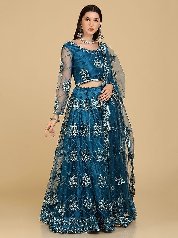 Samriddhi Kohli Blue Citrus Rose Lehenga – Love Summer