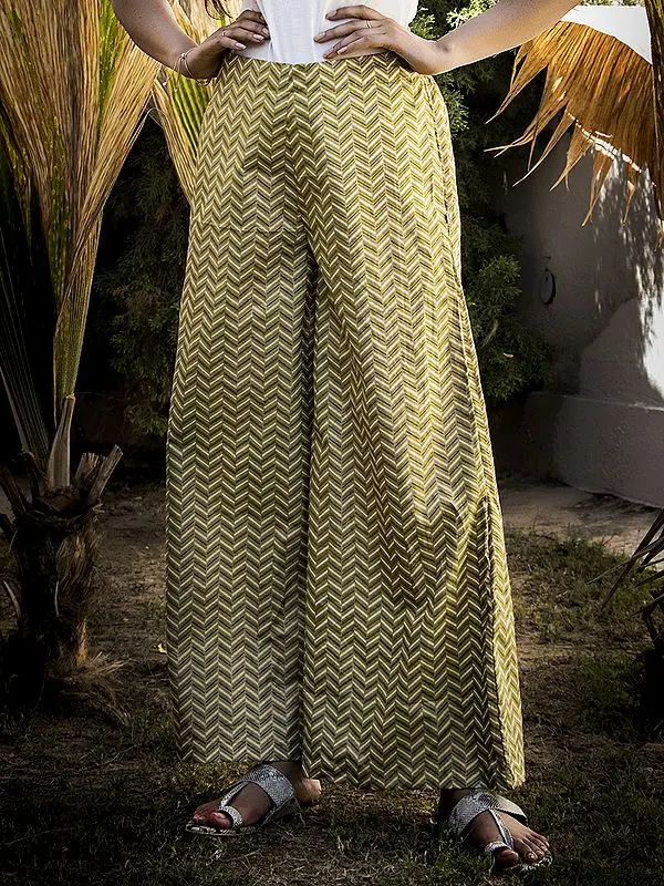 Olive-Green Chevron Pattern Printed Palazzo