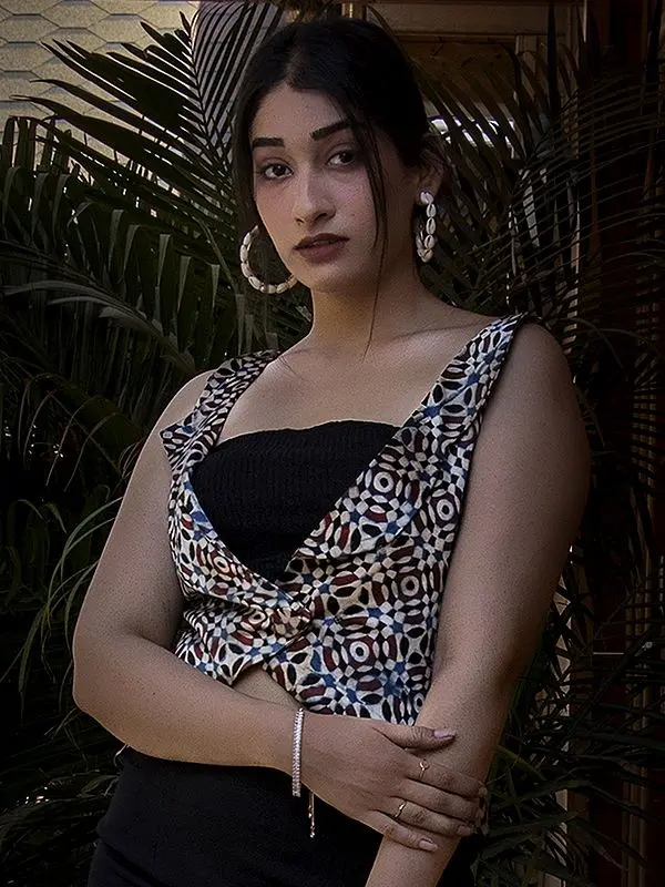 Misty-Black Silk Ajrakh Printed Jacket