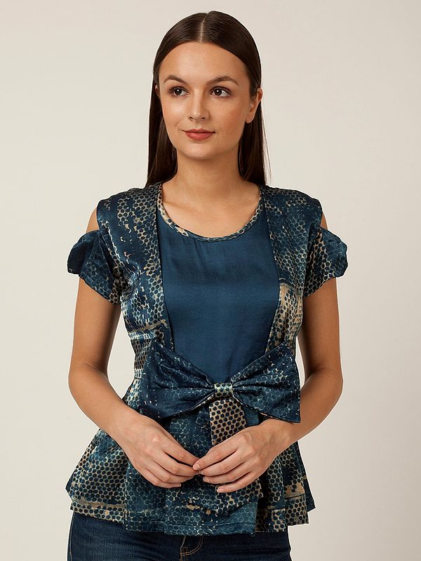 Bundi Printed Peplum Style Bow Top