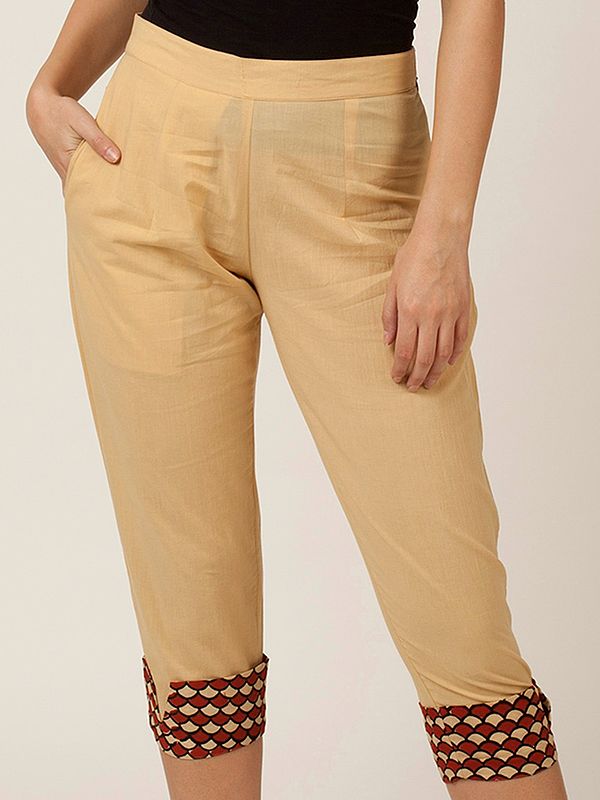 Beige Cotton Cuff Style Pant