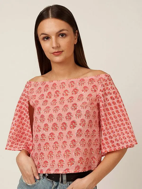 Pink Cape Style Off- Shoulder Designer Top