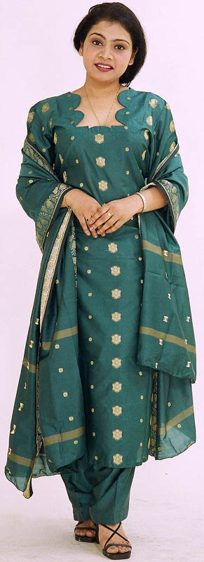 Teal Colored Banarasi Suit with Bootis