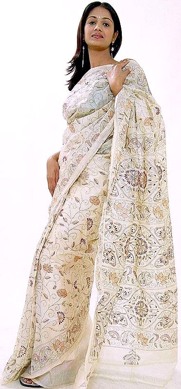 Tussar Silk Sari with Kantha Stitch