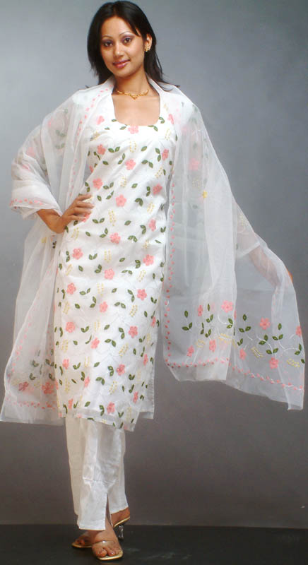 White Floral Net Suit