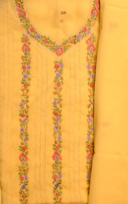 Yellow Georgette Suit with Floral Embroidery