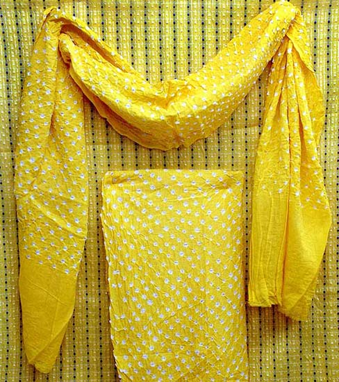 Yellow Gujarati Suit with Bandhini Salwar and Dupatta