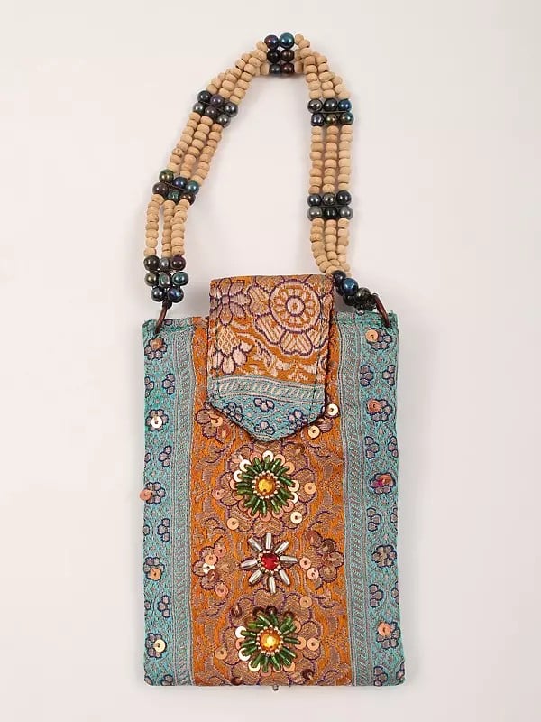 Brocaded Key Case from Banaras with Beaded Handle