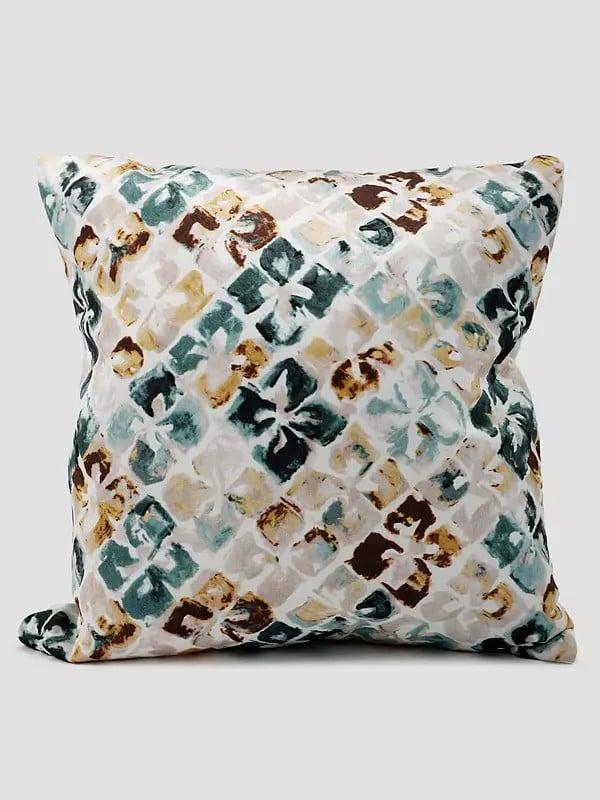 Lucent-White Velvet Cushion Cover with Multicolor Print