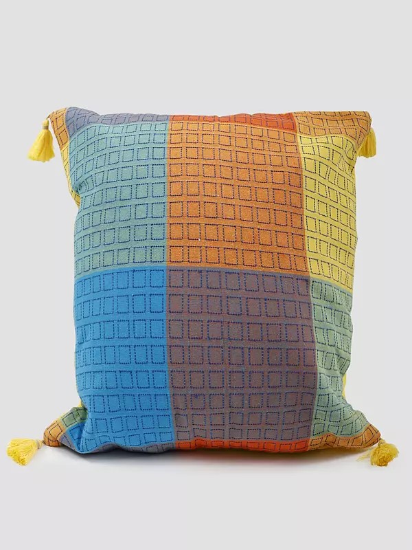 Rainbow Woven Check Pattern Cushion Cover with Tassels
