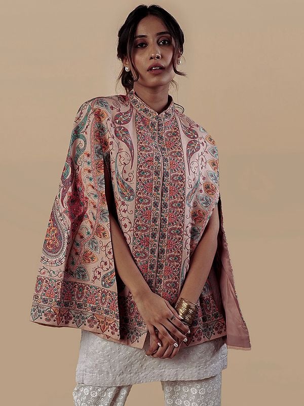 Papermachi Work Kashmiri Cape with Fine Colored Embroidery