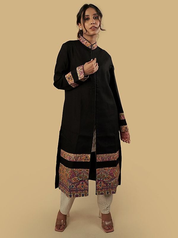 Long Woolen Jacket with Kalamkari Patch