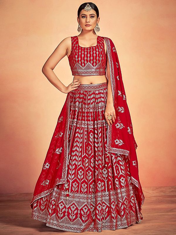 Georgette Lehenga Choli and Latkan Dupatta Sets with Sequins Embroidery